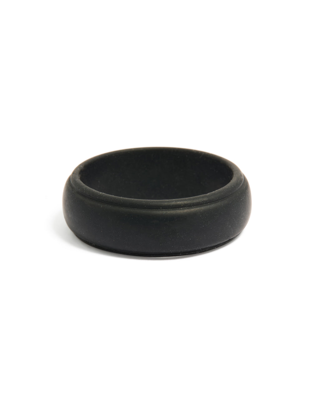 Showcasing a waterproof mens black silicone band ring front view
