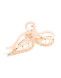 Beautifully crafted bow claw clip in solid pink and gold front view - link has visual effect only