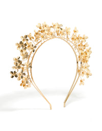 Featuring a gold wire flowers layered headband in statement style front view - link has visual effect only