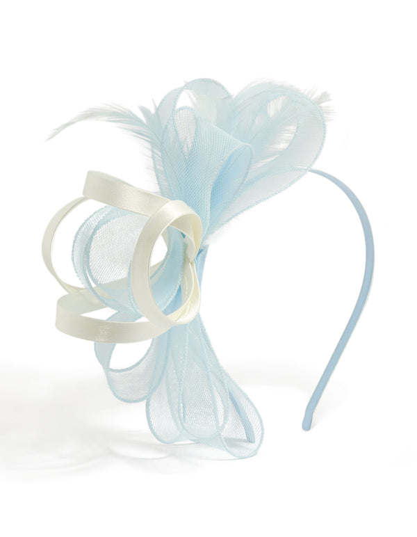 White & Light Blue Feather Fascinator