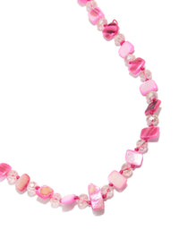 This hot pink genuine shell beaded statement necklace close up view - link has visual effect only