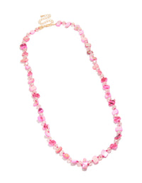 Showcasing hot pink genuine shell beaded statement necklace front view - link has visual effect only