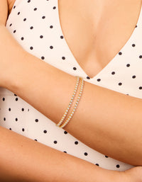Gold Plated Thin Double Cubic Zirconia Tennis Toggle Bracelet - link has visual effect only