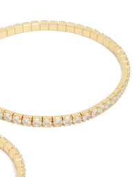 Showcasing gold plated cubic zirconia stretch tennis bracelets in a dainty 2-pack close up view - link has visual effect only