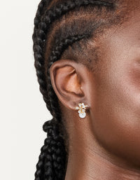 Gold Plated Cubic Zirconia Laurel & Pearl Flower Hoop Earrings - link has visual effect only