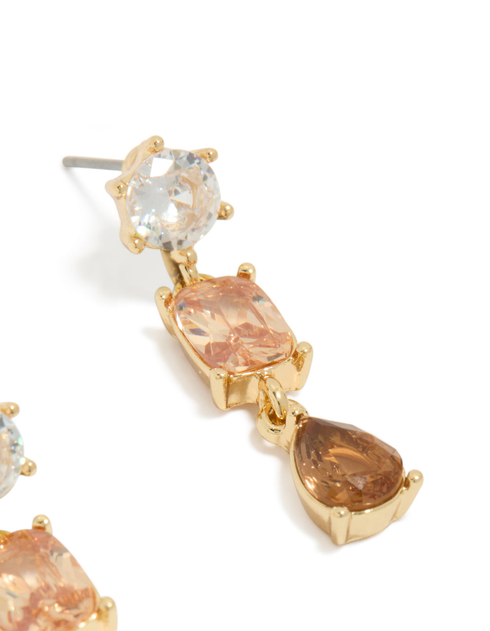 Gold Plated Cognac Toned Cubic Zirconia Drop Earrings