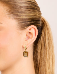 Gold Plated Large Square Cognac Cubic Zirconia Drop Earrings - link has visual effect only