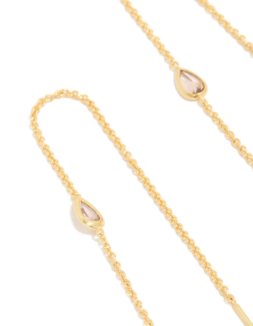 Gold Plated Pink Cubic Zirconia  Pear Station Threader Earrings
