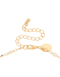 Displaying gold plated multicoloured cubic zirconia circle detailed Y-necklace with dainty style clasp detail view - link has visual effect only