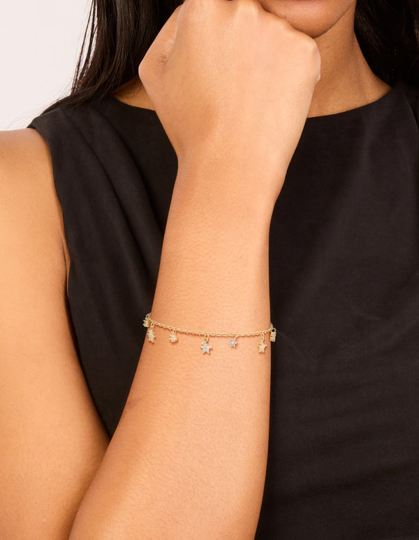 Gold Plated Cubic Zirconia Star Charms Bracelet