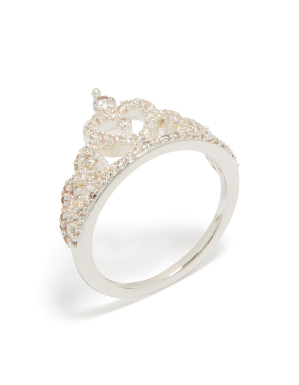 Discover a silver plated cubic zirconia princess heart ring with statement styling in a side detail view
