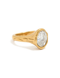 Featuring waterproof gold plated stainless steel oval cubic zirconia molten ring with crystal in statement style front view - link has visual effect only