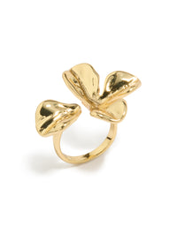 Crafted from gold plated material, this molten floral wrap ring features statement design side detail view - link has visual effect only