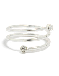 Waterproof stainless steel diamante coil ring in silver and clear front view - link has visual effect only