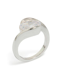 Featuring a statement silver plated cubic zirconia large round swivel ring front view - link has visual effect only