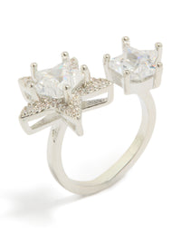 Designed with a silver cubic zirconia statement celestial stars ring with clear stones side detail view - link has visual effect only