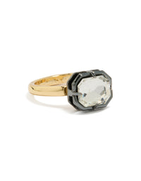 Crafted from gold plated metal, this cubic zirconia mixed statement ring features a crystal stone in silver and chunky design side detail view - link has visual effect only
