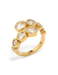 Presenting a waterproof bezel wrap ring crafted from stainless steel in gold featuring cubic zirconia stones side detail view - link has visual effect only