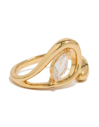 Showcasing a gold plated cubic zirconia abstract wrap ring with dainty statement design side detail view - link has visual effect only