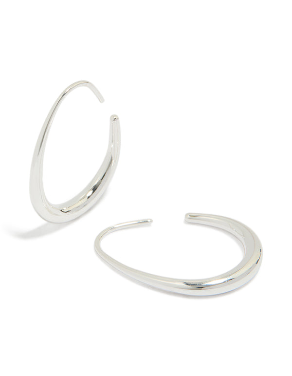 Crafted from waterproof stainless steel oval earrings in 30mm with hoop closure and silver finish front view