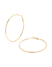 Showcasing waterproof thin hoop earrings crafted from gold plated stainless steel and hoop closure front view - link has visual effect only