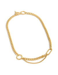 Featuring a waterproof gold plated stainless steel mixed shape T and O necklace with chunky style front view - link has visual effect only