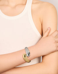 Waterproof Mixed Plated Stainless Steel Round Twisted Cuff - link has visual effect only