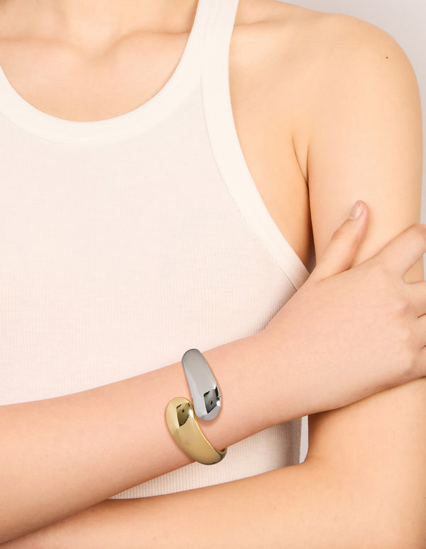 Waterproof Mixed Plated Stainless Steel Round Twisted Cuff