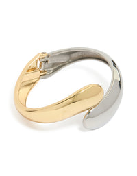 Waterproof Mixed Plated Stainless Steel Round Twisted Cuff - link has visual effect only