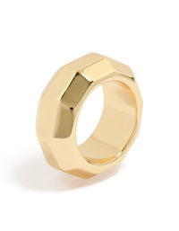 Geometric faceted waterproof statement ring crafted from gold plated stainless steel side detail view - link has visual effect only