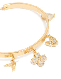 Gold Plated Cubic Zirconia  Bird & Flowers Charm Toggle Bangle - link has visual effect only