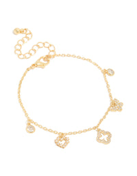 Gold Plated Cubic Zirconia Flower  & Heart Charms Bracelet - link has visual effect only