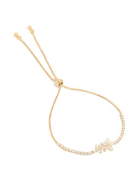 Beautifully crafted gold plated cubic zirconia flower toggle bracelet front view - link has visual effect only