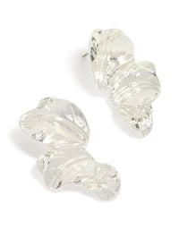 Showcasing molten flower fan stud earrings design in silver front view - link has visual effect only