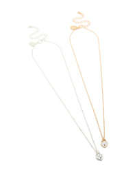 Presenting mixed metal heart locket necklaces in a 2-pack featuring padlock details, crafted from enamel in gold and silver front view - link has visual effect only