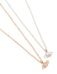 Discover mixed metal planet necklaces featuring celestial in gold and silver 2-pack close up view - link has visual effect only