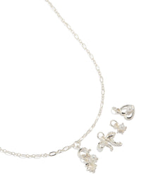 Silver Bow Heart Pearl Charm Necklace - link has visual effect only