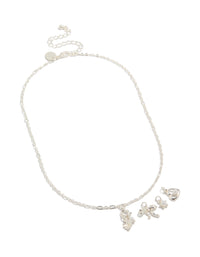 Silver Bow Heart Pearl Charm Necklace - link has visual effect only