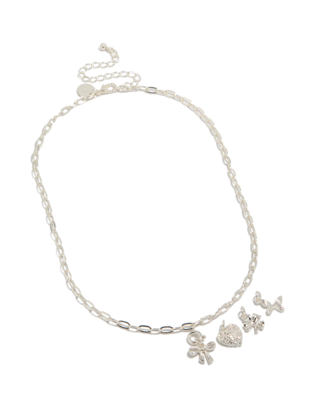 Silver Bow & Butterfly Charm Necklace
