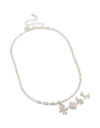 Silver Bow & Butterfly Charm Necklace - link has visual effect only