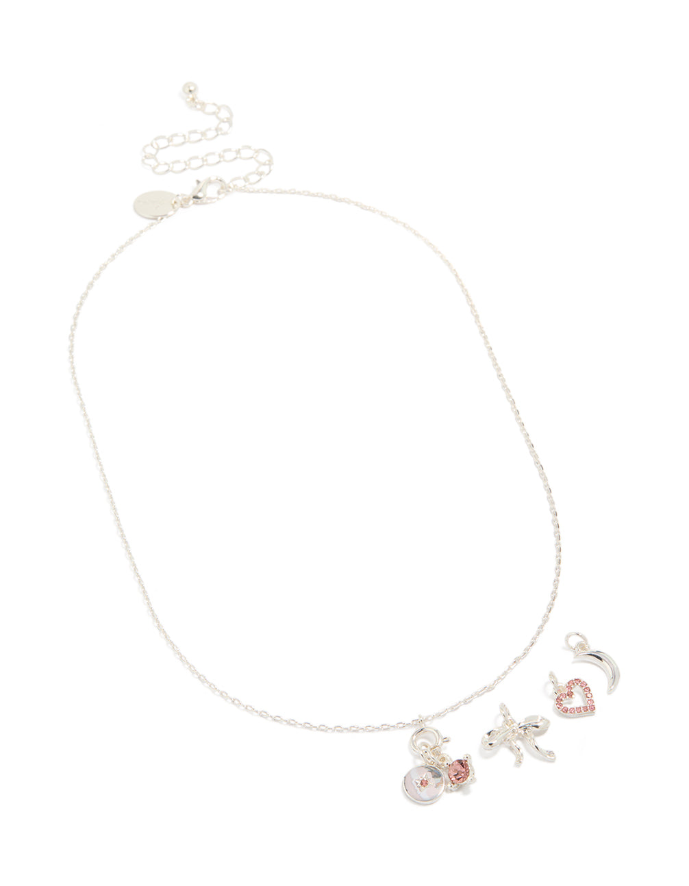 Silver Moon Bow & Heart Charm Necklace