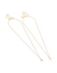 Showcasing gold diamante and smooth flower pendant necklaces in a 2-pack front view - link has visual effect only