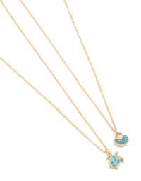 Featuring gold turtle and shell necklaces in a 2-pack with ocean-inspired pearl accents close up view - link has visual effect only