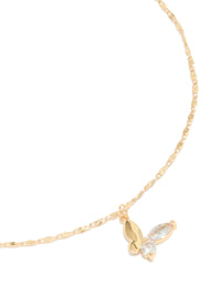 Showcase your style with a half smooth half diamante butterfly pendant crafted from crystal in gold close up view - link has visual effect only