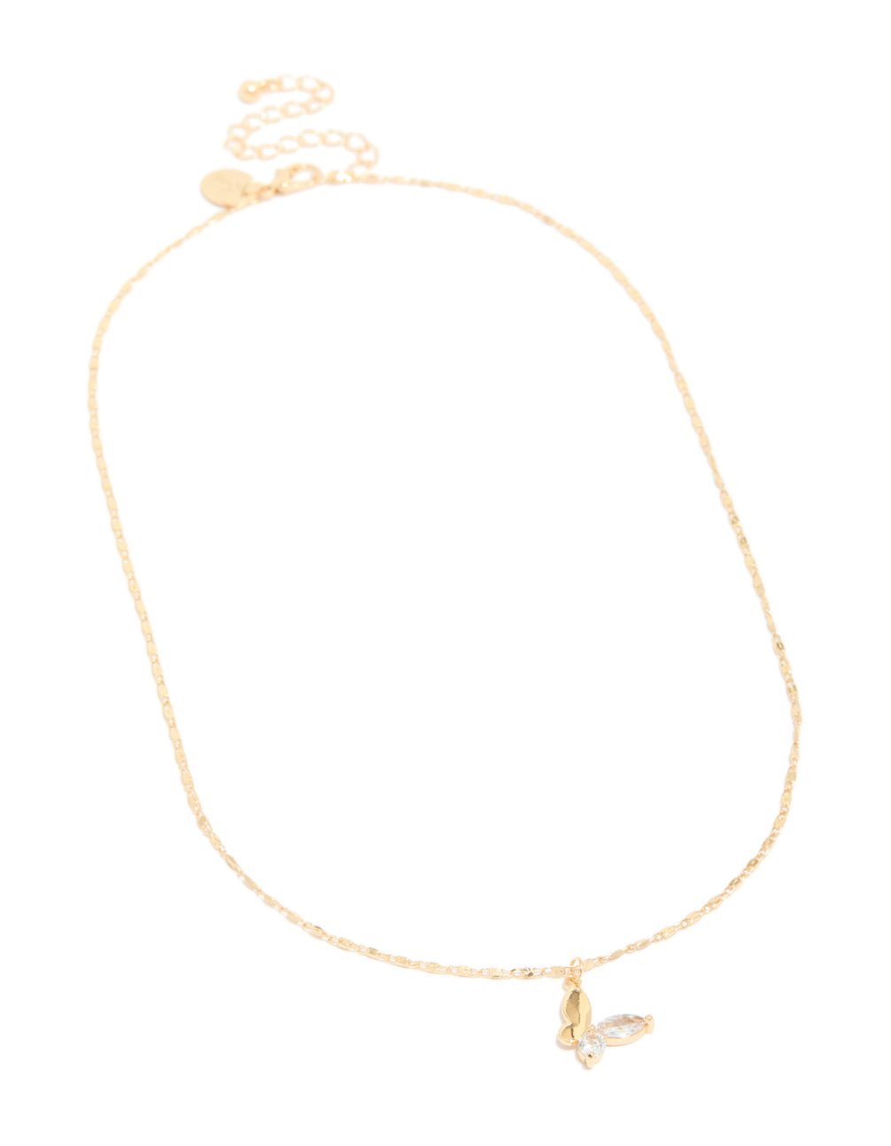 Discover elegant half smooth half diamante butterfly pendant crafted from crystal in gold front view