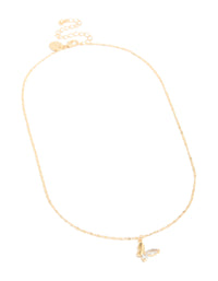 Discover elegant half smooth half diamante butterfly pendant crafted from crystal in gold front view - link has visual effect only