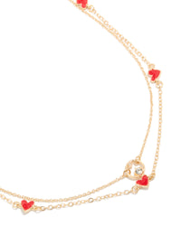 Gold Red Heart & Diamante Circle Necklaces 2-Pack - link has visual effect only