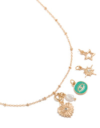 Gold Heart & Evil Eye Charm Necklace - link has visual effect only