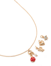 Gold Ladybug & Cactus Charms Necklace - link has visual effect only
