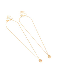 These gold flower disc necklaces 2-pack featuring dainty pendants front view - link has visual effect only